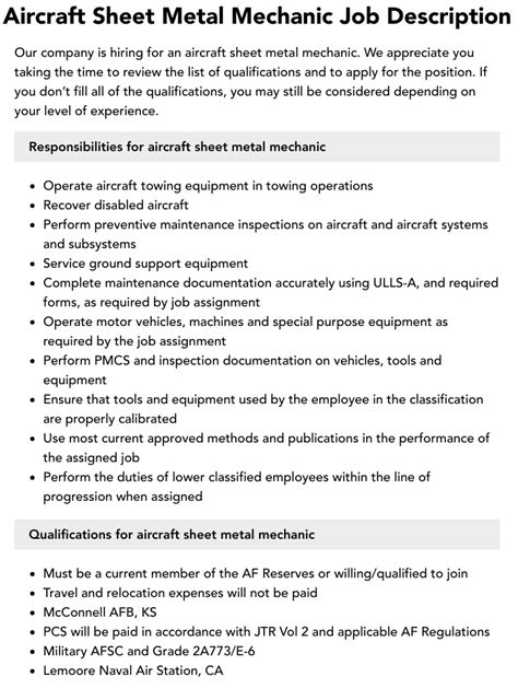 sheet metal aviation jobs|aircraft sheet metal job description.